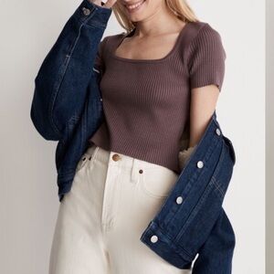 Madewell Square-Neck Crop Sweater Tee Fig Size Small